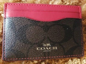 Coach pink monogram logo leather I.D., CC, folded bills case holder NWTS ψ - Picture 1 of 5
