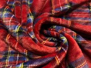 Double Sided Super Soft Cuddle Fleece Fabric Material TARTAN DARK RED - Picture 1 of 5