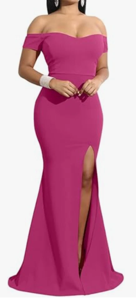 NUEVO YMDUCH Vestido de Noche Para Mujer Hombro Descubierto Alto Dividido Talla 2XL Foto 1 de 1