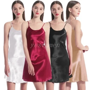 Mujeres Sedoso Satén Deslizante Completo Camisa Camisón Prendas para dormir Lencería Vestido Camisa - Imagen 1 de 25