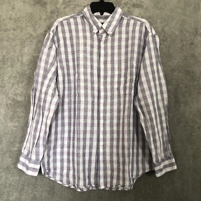 Jos A Bank Reserve Dress Shirt Gray Traditional Fit Striped Linen Large L Mens - Image 1 of 4