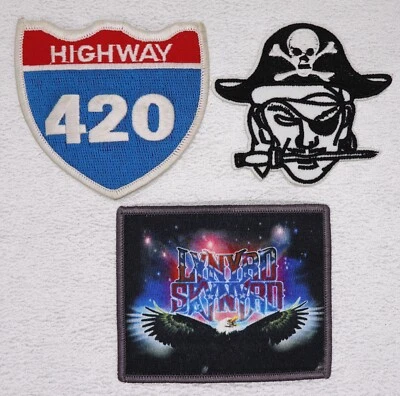 Lot 3 Retro Vintage Clothing Patches Highway 420 A Pirate & Lynyrd Skynyrd SALE! - Image 1 of 4