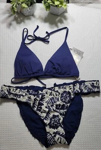 Becca By Rebecca Virtue Bikini Set Top & Bottom Solid Navy Blue Lucky Brand - Picture 1 of 8