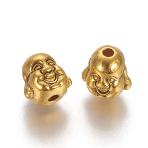 Gold Buddha Beads Tibetan Style Double Sided Chunky 10mm Hole 2mm 10pcs - Picture 1 of 4