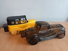 2 x Avon Empty Aftershave Taxi Car Shaped Bottles Yellow + Brown Glass