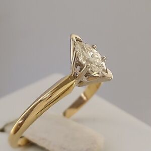 Vintage 14k Diamond Engagement Ring. Tall 1/4 ct. Marquise Solitaire. Size 7.25.
