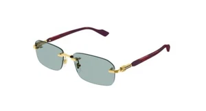 Gucci GG1221S 003 Gold-Burgundy/Green Rectangular Rimless Men's Sunglasses - Picture 1 of 4