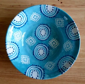 4 pc Cynthia Rowley Melamine Salad Bowls White Blues New Spanish Cereal Fruit - Picture 1 of 1