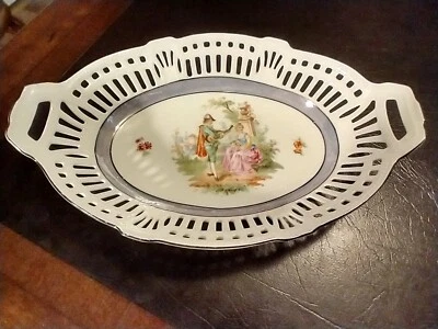 Antique Schwarzenhammer Bavaria Germany Pierced Porcelain Bowl Couple Floral Foto 1 de 4