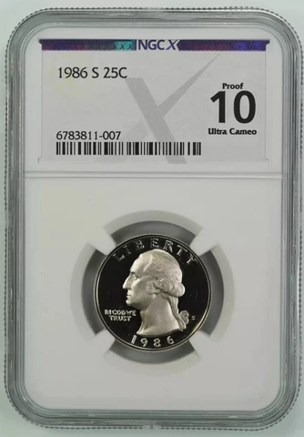1986 S PROOF WASHINGTON QUARTER 25C NGCX CERTIFIED PF 10 ULTRA CAMEO (007) Cover