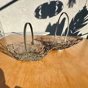2 Ornate Vintage MID CENTURY HAND MADE METAL FILIGREE BASKETS in 2 Sizes - Picture 1 of 16