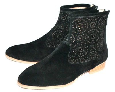 JACK ROGERS Ronnie Negro Gamuza Recorte Botín al Tobillo Talla 7M Cremallera Trasera Tacón Bajo Foto 1 de 4