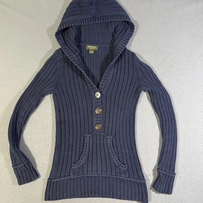 Eddie Bauer Sudadera con Capucha Cárdigan Suéter Mujer Medio Azul Tejido Bolsillo Abotonado Foto 1 de 4