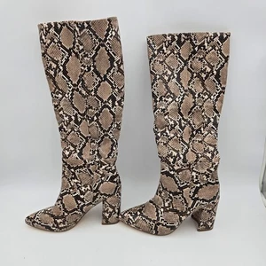 Damen Kniehohe Stiefel mit Schlangenmuster Größe unbekannt braun Kunstleder Blockabsatz - Bild 1 von 8