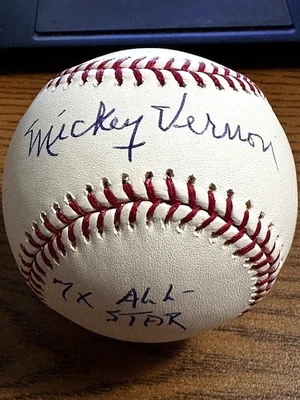 MICKEY VERNON 2 SIGNED AUTOGRAPHED OML BASEBALL!  Senators, Indians, Red Sox! - Image 1 of 2