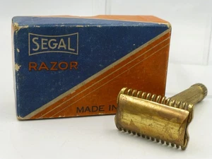 Navaja de seguridad Segal vintage, hecha en EE. UU., latón con caja incluyendo instrucciones - Imagen 1 de 15