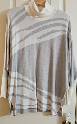 Suéter Alfani Animal Print Cuello Alto Manga Dolman Blanco Gris Talla Grande Nuevo Foto 1 de 4