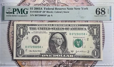 2003A One Dollar Star New York FRN PMG 68 -Top Pop Gem- - Image 1 of 4