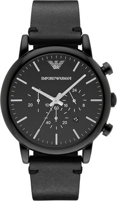 Emporio Armani AR1918 Men's Chronograph Stainless Steel Black Leather Watch 43mm - Image 1 of 4