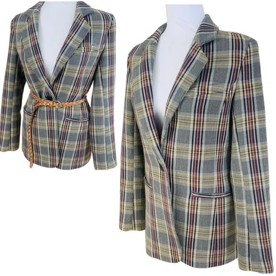 Chaqueta Bazer Treasure & Bond Talla XS Para Mujer a Cuadros Gris Rojo Amarillo Carrera Foto 1 de 4