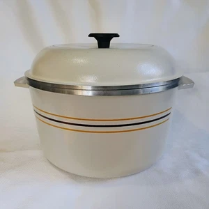 Vintage Regal Ware Aluminum 8 Qt Dutch Oven Stock Pot w/ Lid Cream Retro Striped - Picture 1 of 20