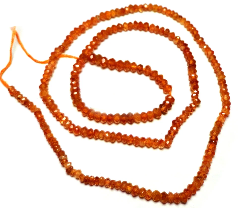 Orange MANDARIN GARNET FACETED 1.5-3mm RONDELLLE BEADS J801 15" Strand - Image 1 of 1