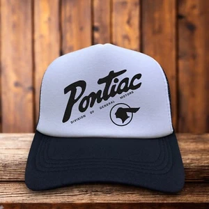 Pontiac Mens Trucker Hat Black Snapback Vintage Logo 60s Automobile Baseball Cap - Picture 1 of 6