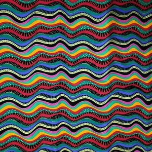 Tessuto Tessile Bejewelled by Susie Robbins P&B Onde Colorate 100% Cotone 3 Yds - Foto 1 di 3