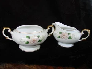 VINTAGE GRACE CHINA ROCHELLE MAGNOLIA W GOLD TRIM OCCUPIED JAPAN SUGAR & CREAMER - Picture 1 of 1