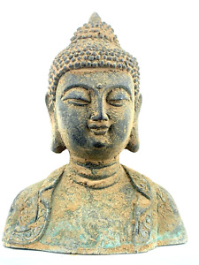 antiker thailändischer Bronze Buddha Kopf aufwendig verziert frühes 20 th.