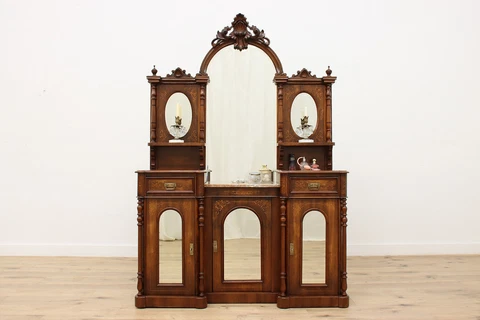 English Antique Victorian Sideboard Bar Cabinet, Console #45821 Cover