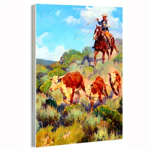 Catching Strays Western Poster or Canvas Fine Wall Art Home Decor Print - Picture 1 of 16