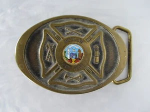 ORIGINAL VINTAGE MOSCOW IDAHO FIRE DEPT ENAMELED SOLID BRASS BELT BUCKLE - Picture 1 of 14