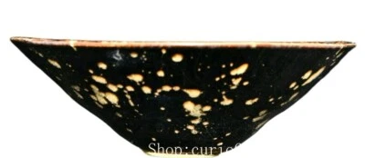 老宋朝吉州窑黑色釉瓷花图案碗 — 第 1/4 张图片