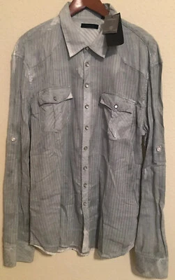 Rogue Men’s Long Sleeve Snap Front Western  Sheer Striped Shirt XL Gray -NEW! - Image 1 of 4