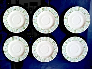 Taylor Smith Taylorstone CATHAY Saucer PLATES Atomic Starburst MCM 6.5” Set Of 6 - Picture 1 of 6