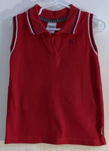 Oshkosh B’Gosh Little Girl’s Sz 5 Top Sleeveless Polo Red Blue/White Trim Star - Picture 1 of 10