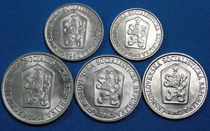 Czechoslovakia Lot of 5 Coins, 1962-1964, Lustrous UNC, Combined Shipping - Bild 1 von 2