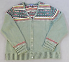 Lands End Sweater Girls Large Green Cardigan Button Vneck Cotton Knit Mint