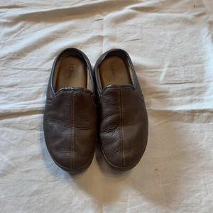 Mens LL Bean Brown Leather Slippers Size 11 - Picture 1 of 10