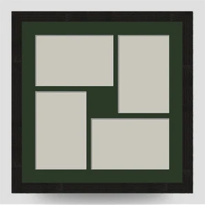 30x30cm BLACK FRAME incl DARK GREEN Mount for FOUR 6x4 PHOTO MULTI APERTURE - Picture 1 of 6