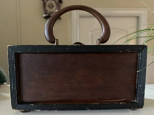 Vintage Org 1968 Royal London All Real Wood & Brass Box Purse Brown Black 11x5x4 - Picture 1 of 12