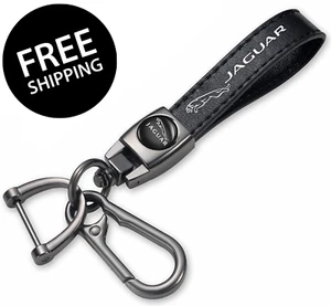 Genuine Black Leather Car Keychain Compatible with Jaguar Car Key Chain Ring - Bild 1 von 10