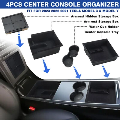 4PCS Center Console Organizer Tray for 2021-2023 Tesla Model 3/Y Armrest Drawer - Image 1 of 4