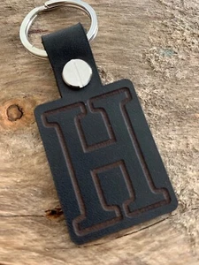 H Letter Initial Name Alphabet Leather Keyring Keychain Fob Gift Black - Picture 1 of 2
