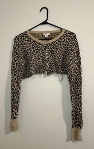 Cute Cheetah Print Cropped Cardigan- Thrifted & Customized! Merona-size M Fit S - Picture 1 of 2