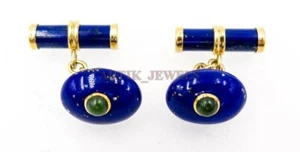 Naturale Lapislazzuli & Onice con Oro Placcato 925 Argento Sterling Gemelli - Foto 1 di 4