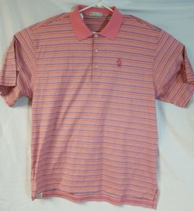 Peter Millar Mens L Pink Striped Polo Golf Shirt Cotton  - Picture 1 of 4