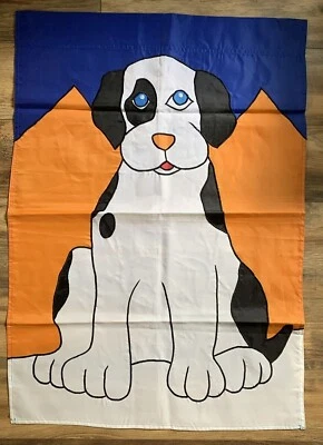Perro Cachorro Bandera Doble Cara Azul Naranja Blanco Negro Ojo 28" x 40" Exterior De Colección Foto 1 de 4