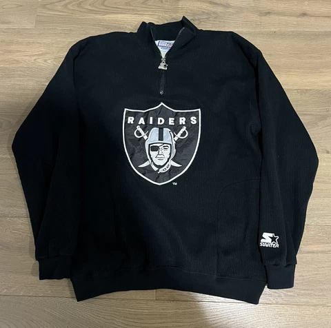 Vtg Oakland Raiders Starter Pro Line 1/4 Zip Sweatshirt Embroidered XL 23x30 Cover